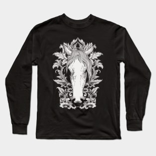 White Horse In Floral Victorian (White) Long Sleeve T-Shirt